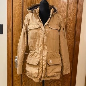 Women’s Tan Carhartt Hooded Quilted Utility Jacket